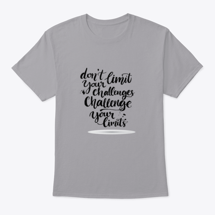 A motivational T-shirt featuring the quote 'Don't Limit Your Challenges, Challenge Your Limits' in a stylish design, made from soft cotton fabric.