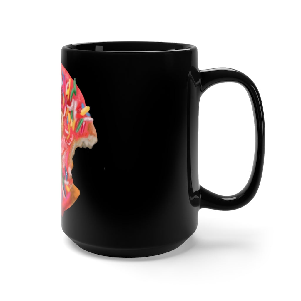 A stylish 15oz black ceramic mug with rounded corners and a C-handle, perfect for coffee and tea lovers.