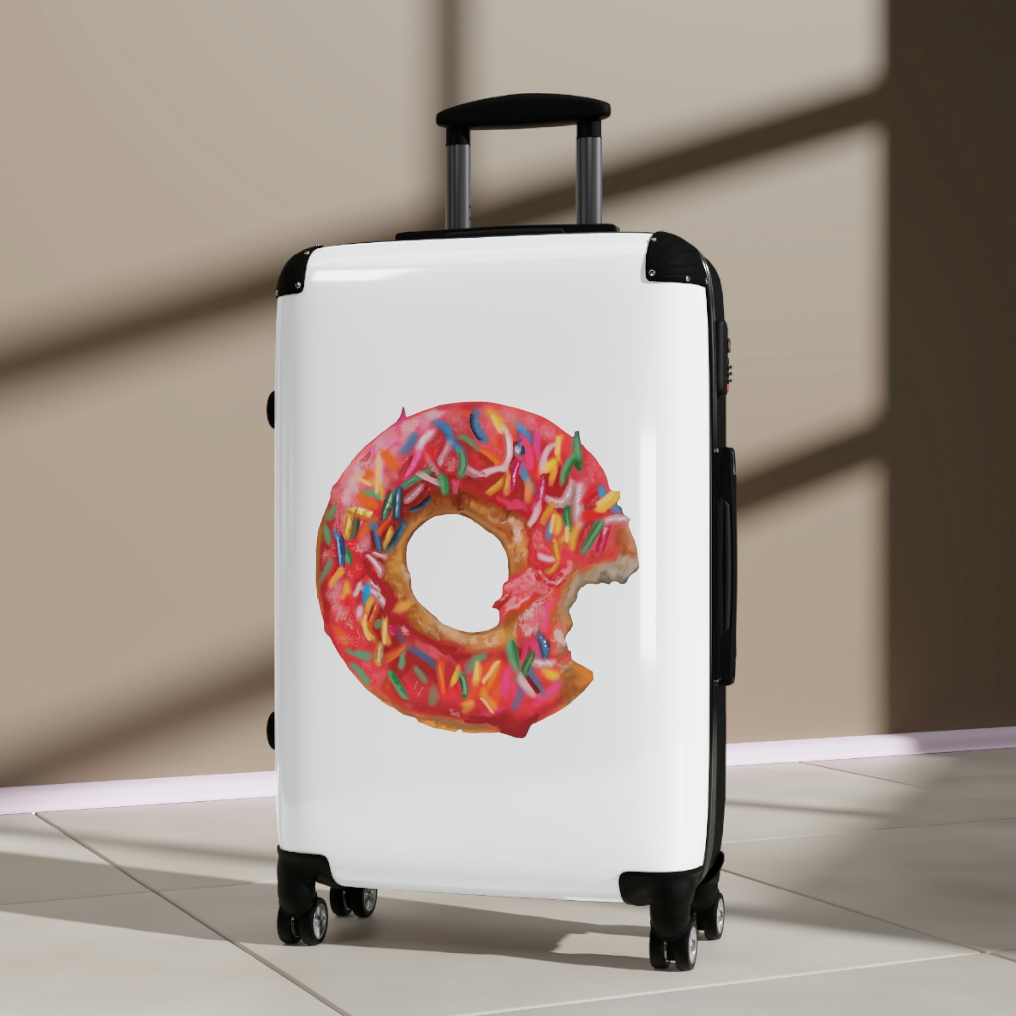 Donut Cabin Suitcase featuring a personalized design, lightweight structure, and durable hard-shell material.