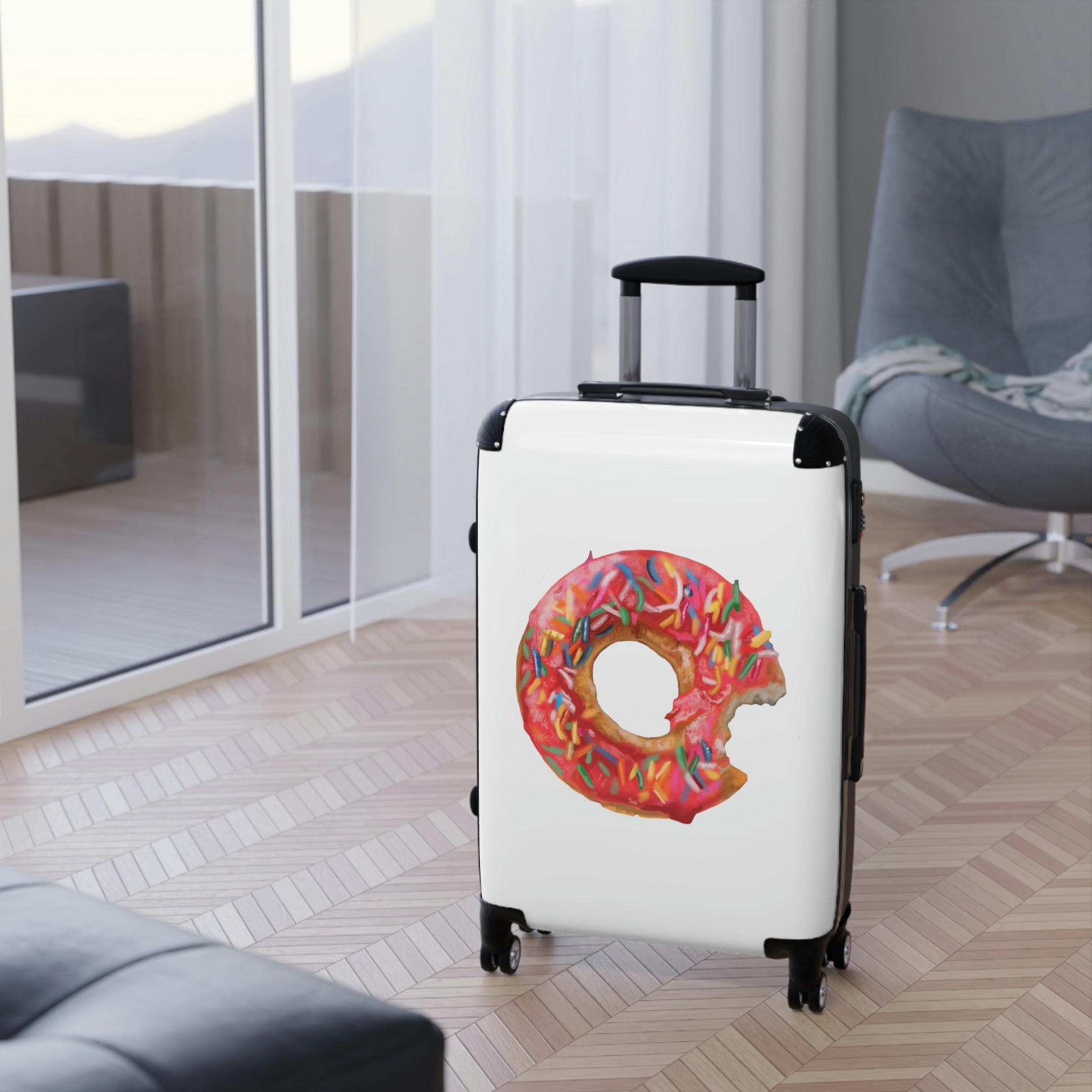 Donut Cabin Suitcase featuring a personalized design, lightweight structure, and durable hard-shell material.