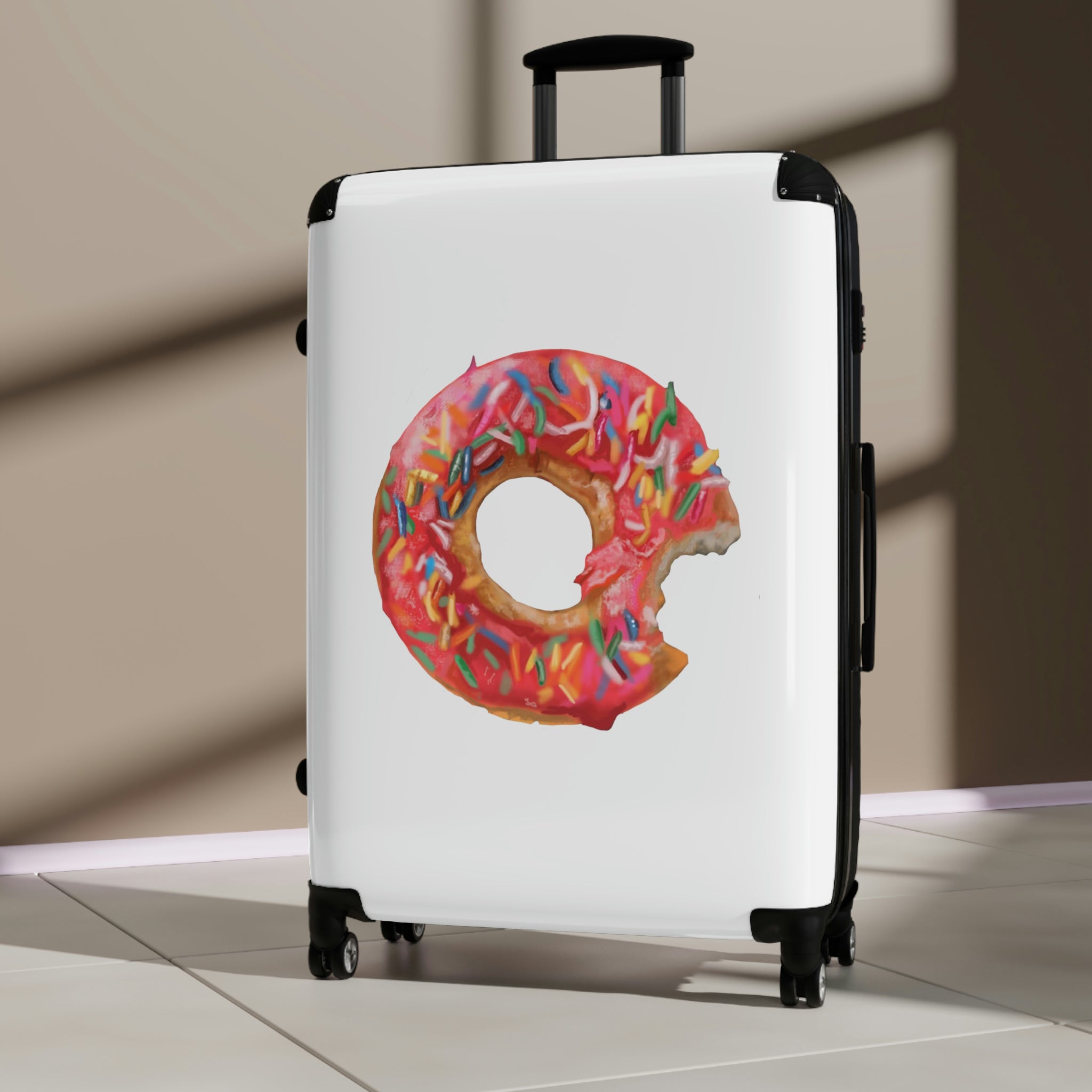 Donut Cabin Suitcase featuring a personalized design, lightweight structure, and durable hard-shell material.