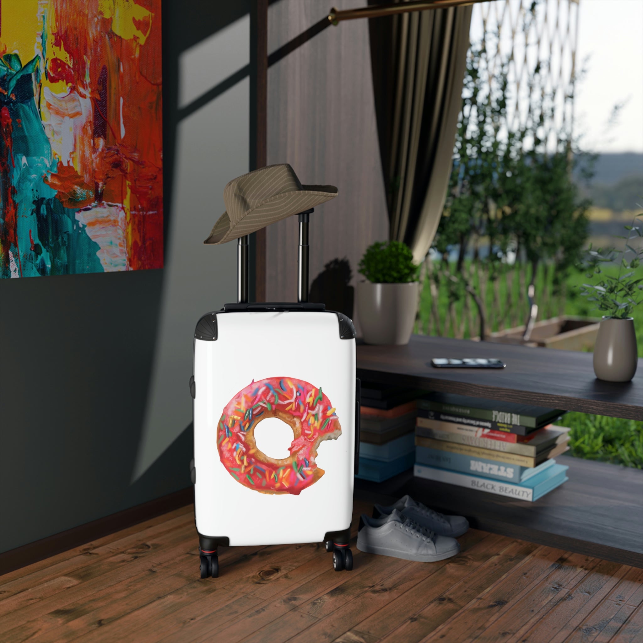 Donut Cabin Suitcase featuring a personalized design, lightweight structure, and durable hard-shell material.