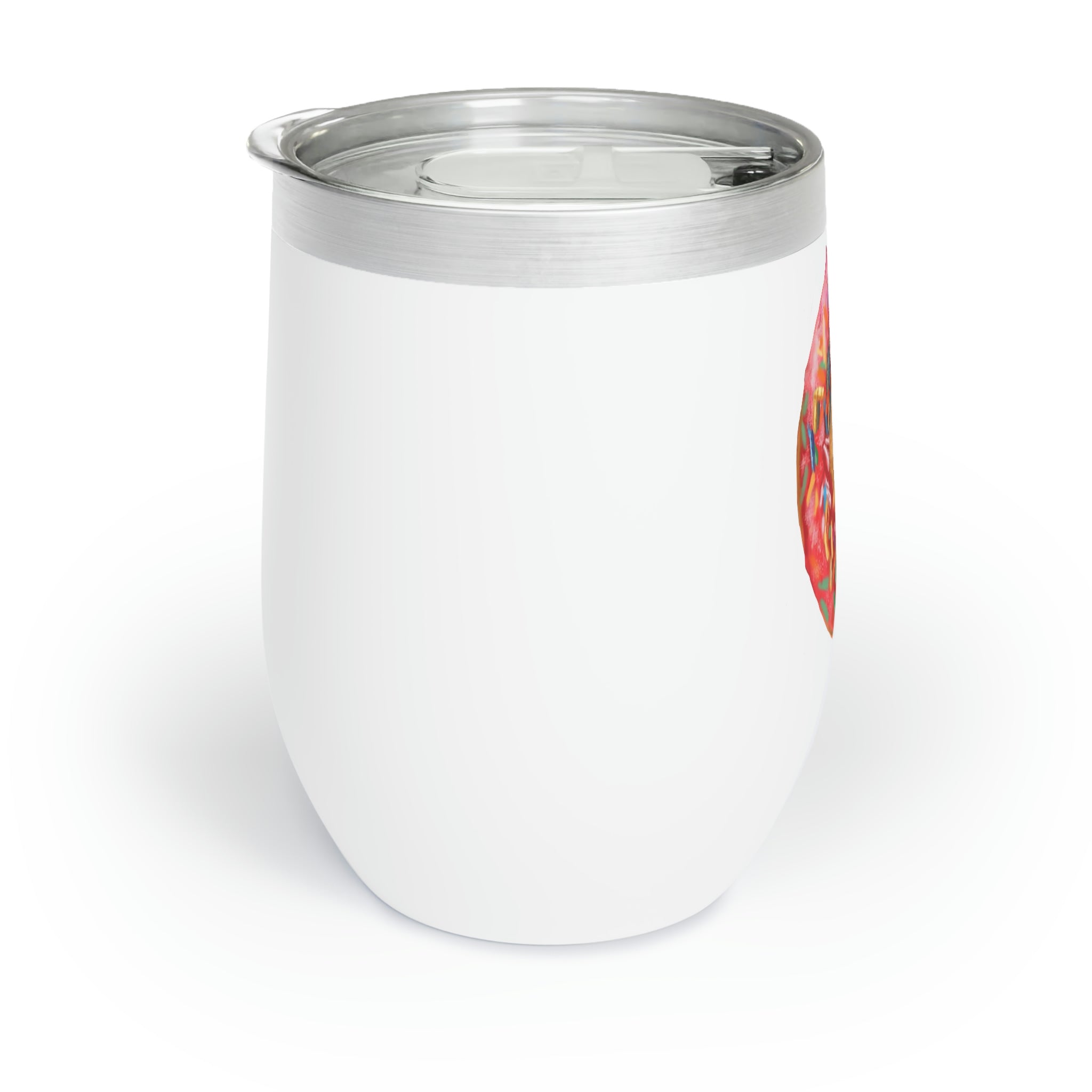 A stylish Donut Chill Wine Tumbler made of stainless steel, featuring a customizable design and double-insulated walls for temperature retention.