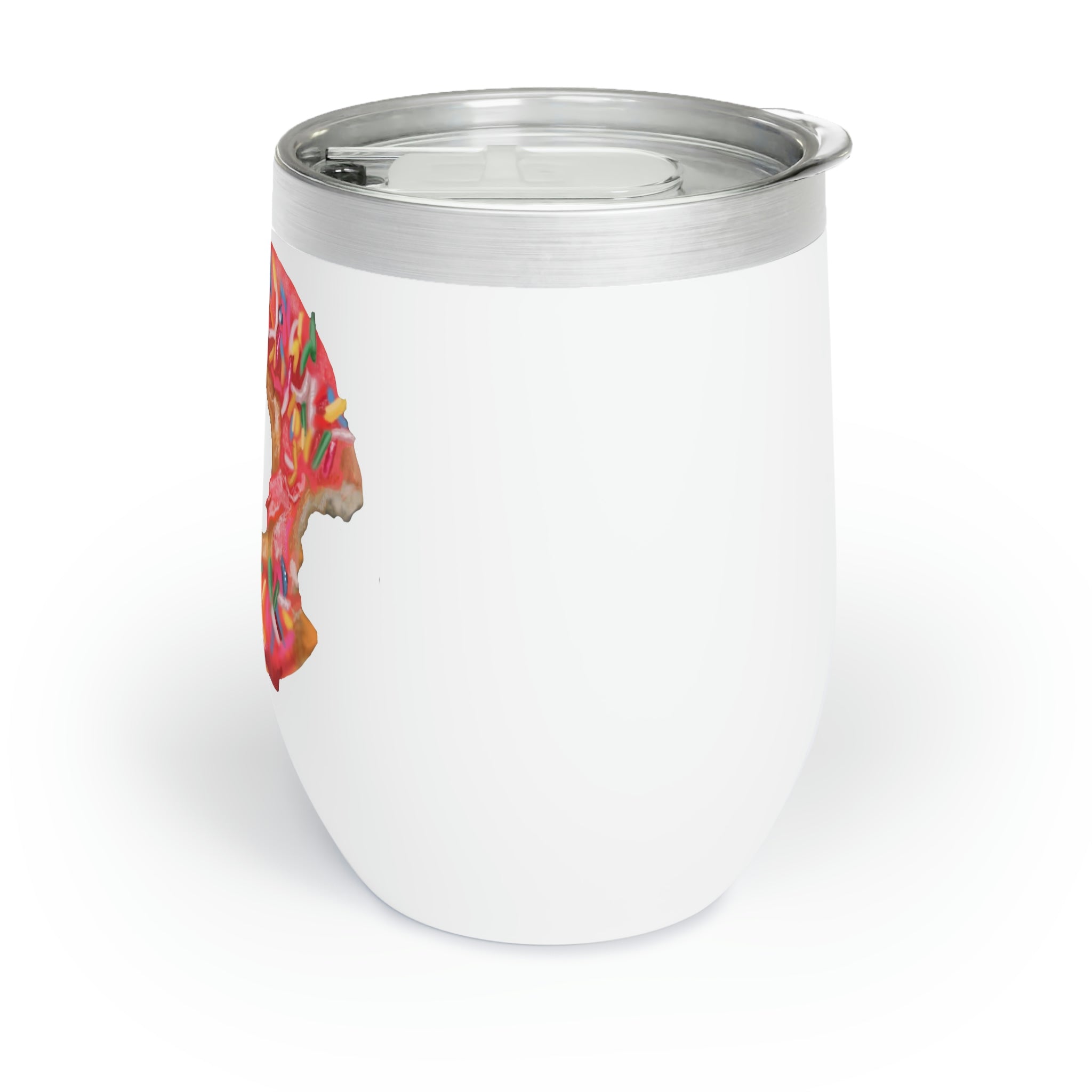 A stylish Donut Chill Wine Tumbler made of stainless steel, featuring a customizable design and double-insulated walls for temperature retention.