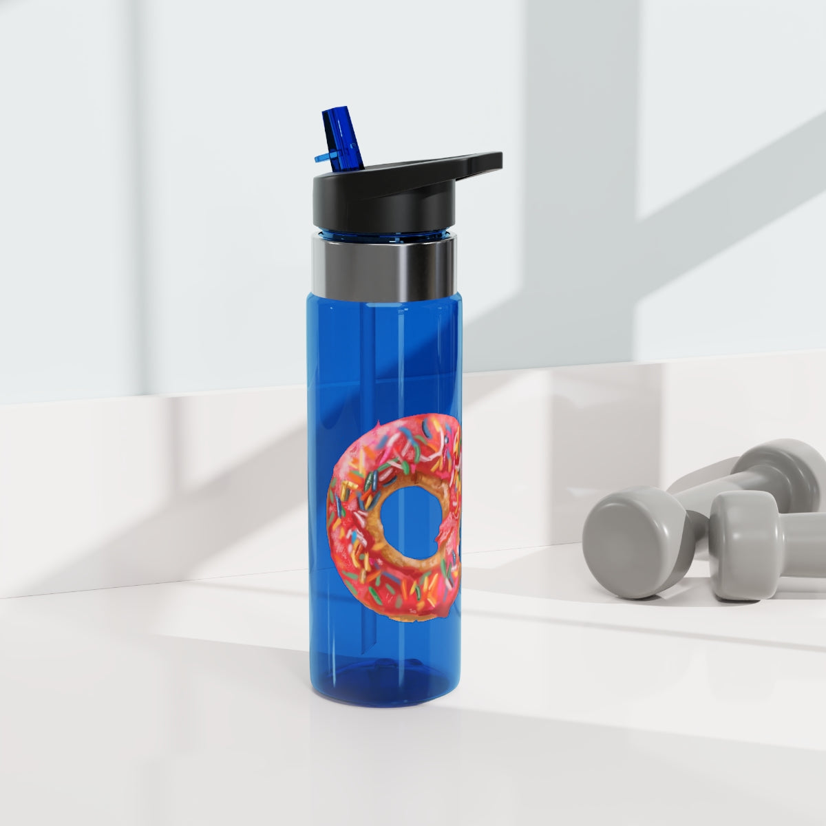 Donut Kensington Tritan™ Sport Bottle in vibrant colors with a carabiner hook, showcasing its sleek design and spill-resistant lid.