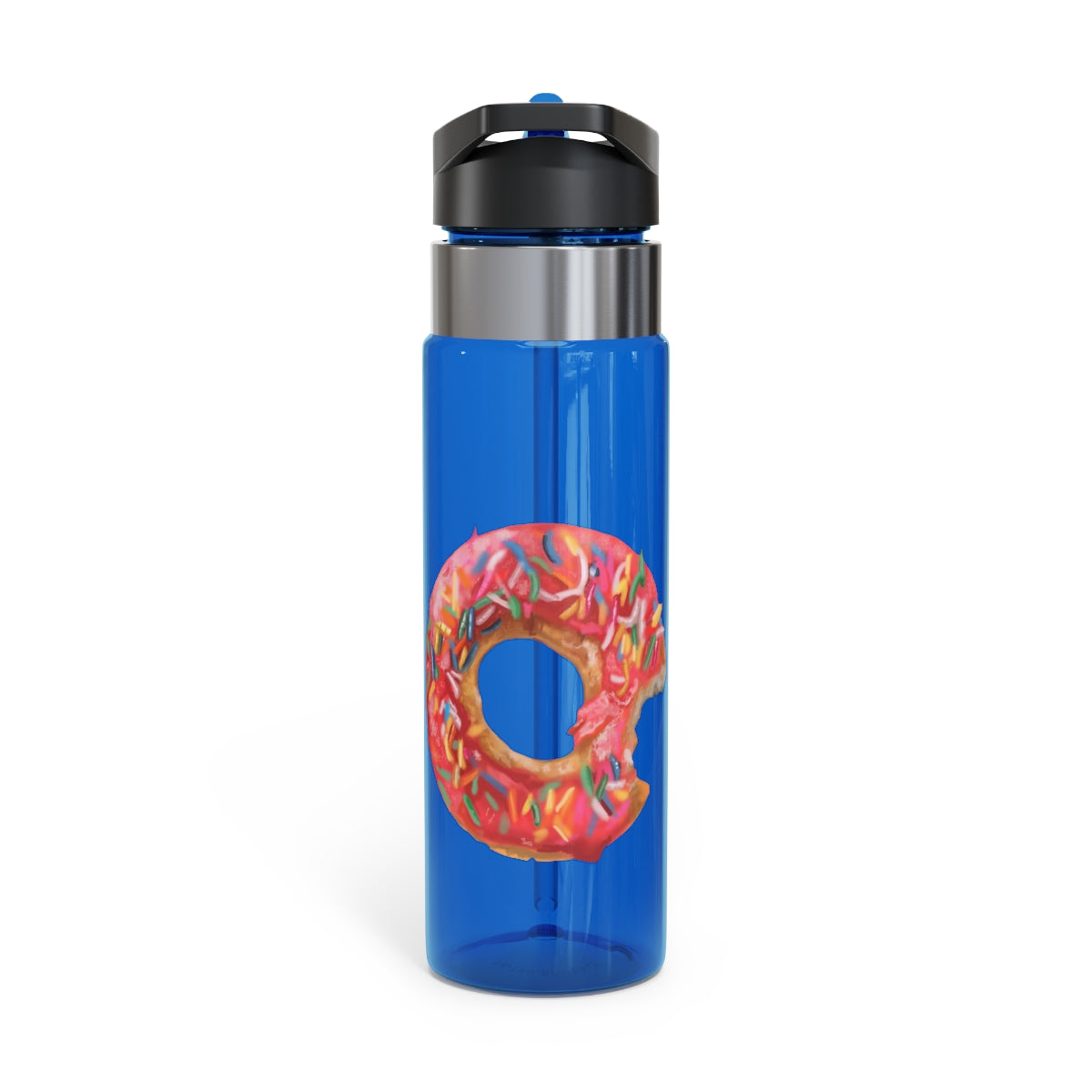 Donut Kensington Tritan™ Sport Bottle in vibrant colors with a carabiner hook, showcasing its sleek design and spill-resistant lid.