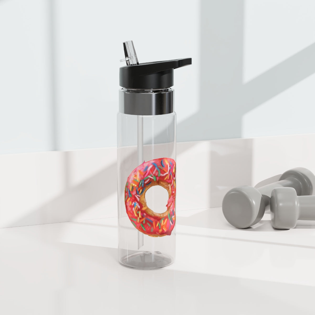 Donut Kensington Tritan™ Sport Bottle in vibrant colors with a carabiner hook, showcasing its sleek design and spill-resistant lid.