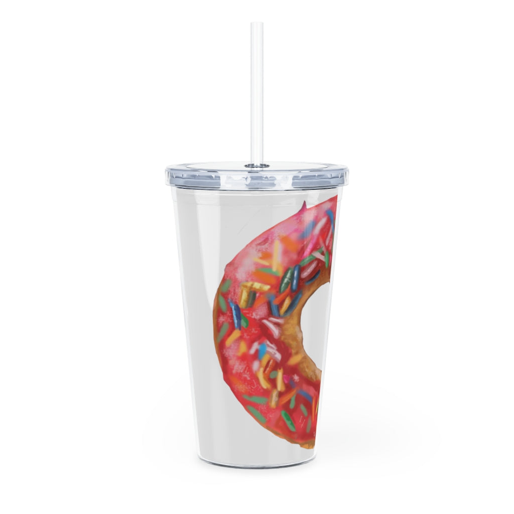 Colorful Donut Plastic Tumbler with Straw, featuring a lid and customizable design, perfect for parties and events.