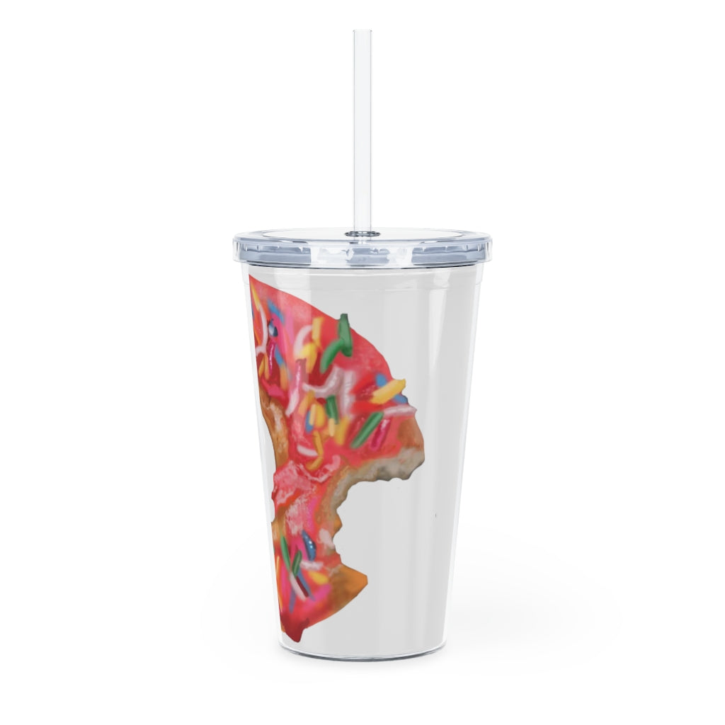 Colorful Donut Plastic Tumbler with Straw, featuring a lid and customizable design, perfect for parties and events.