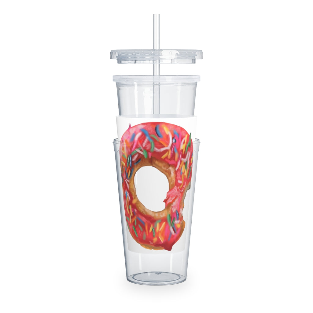 Colorful Donut Plastic Tumbler with Straw, featuring a lid and customizable design, perfect for parties and events.