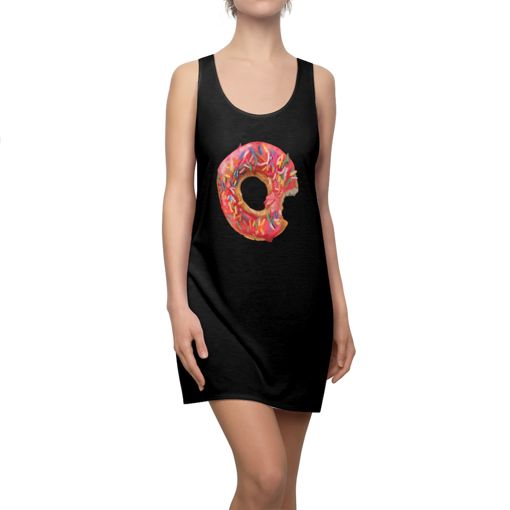 A stylish Donut Women's Cut & Sew Racerback Dress showcasing a feminine silhouette and sporty design, perfect for various occasions.