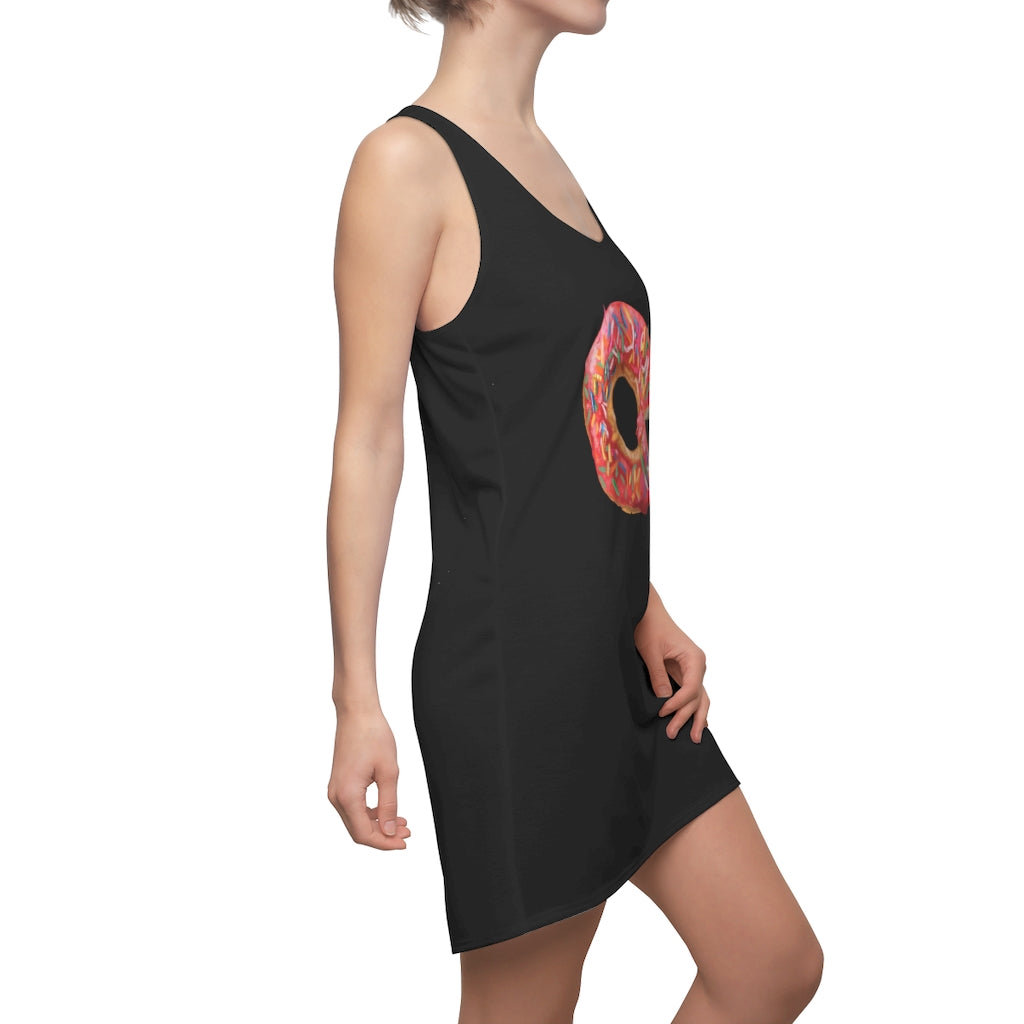 A stylish Donut Women's Cut & Sew Racerback Dress showcasing a feminine silhouette and sporty design, perfect for various occasions.