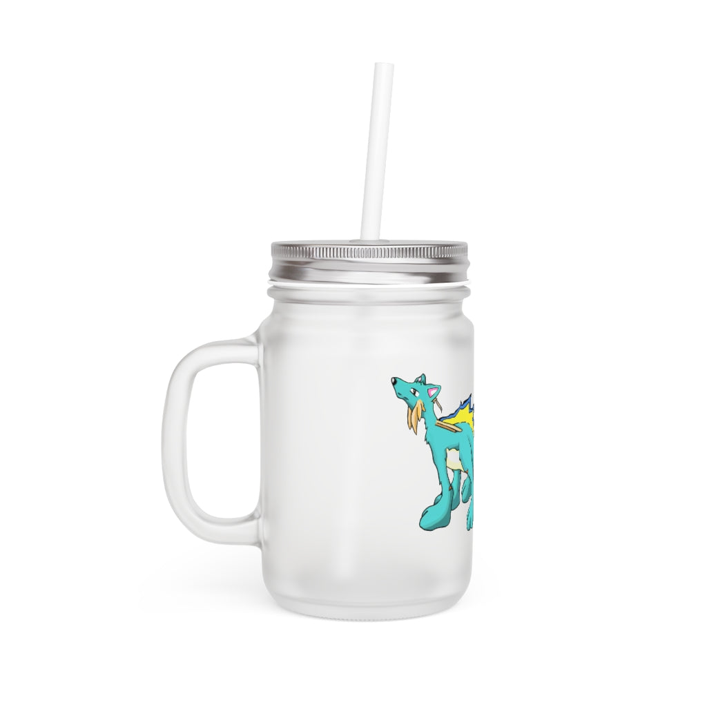 A stylish Doudro Mason Jar made of frosted glass, featuring a straw and lid, perfect for personalized drinks.