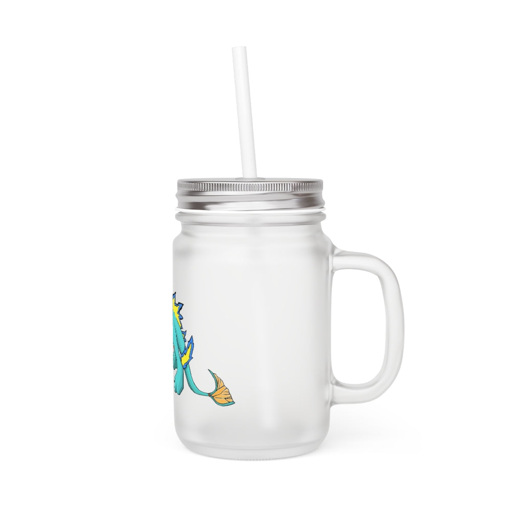 A stylish Doudro Mason Jar made of frosted glass, featuring a straw and lid, perfect for personalized drinks.