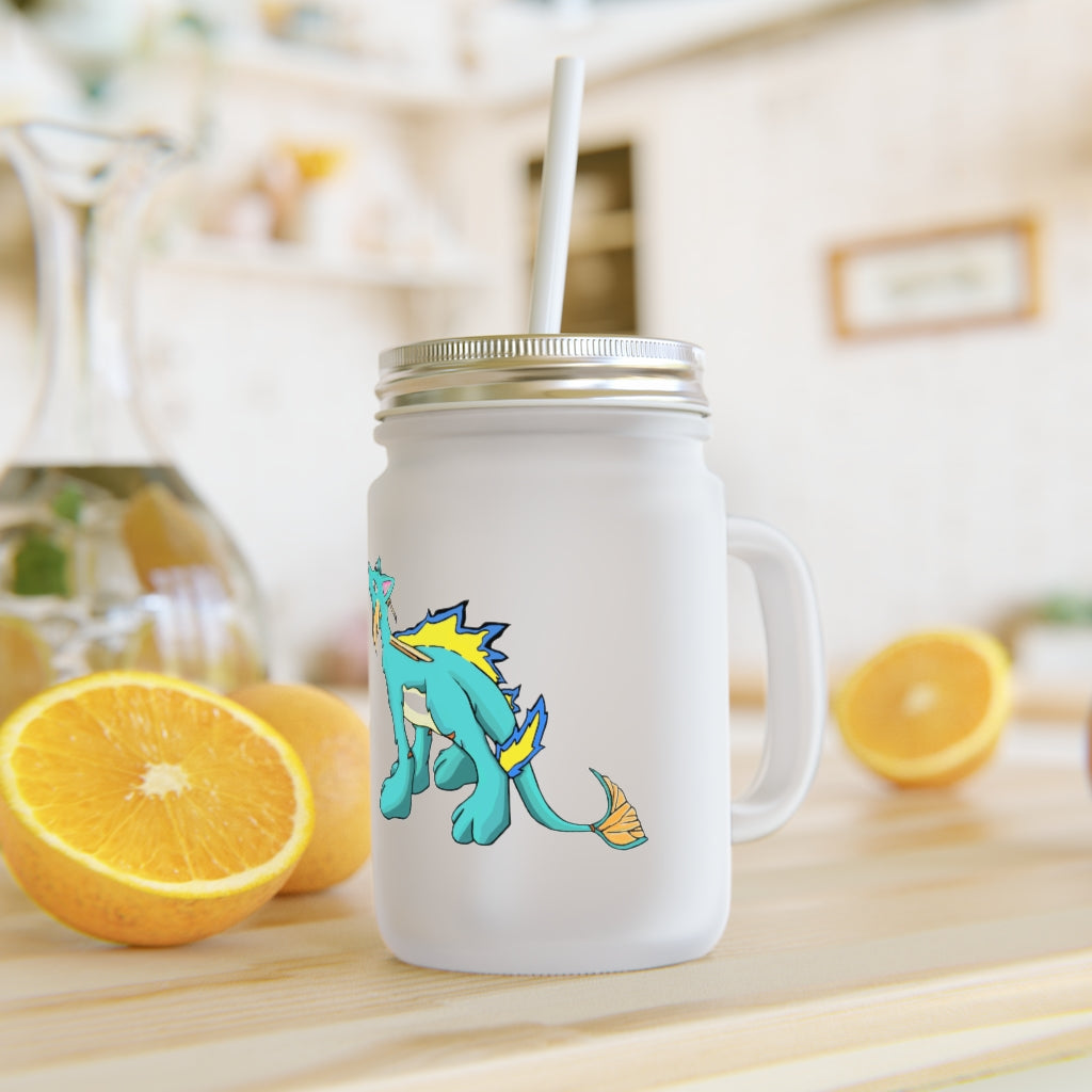 A stylish Doudro Mason Jar made of frosted glass, featuring a straw and lid, perfect for personalized drinks.