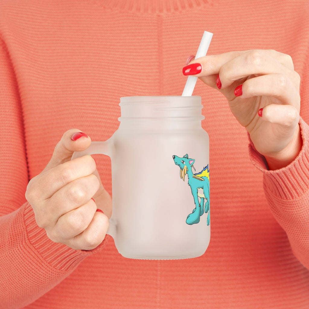 A stylish Doudro Mason Jar made of frosted glass, featuring a straw and lid, perfect for personalized drinks.