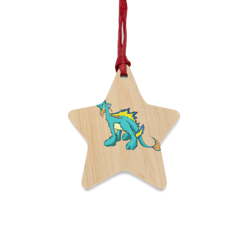 Doudro Wooden Christmas Ornaments in various whimsical shapes, featuring a rustic wooden finish and red ribbons for hanging.