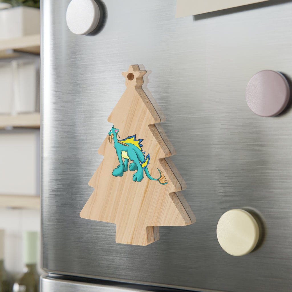 Doudro Wooden Christmas Ornaments in various whimsical shapes, featuring a rustic wooden finish and red ribbons for hanging.