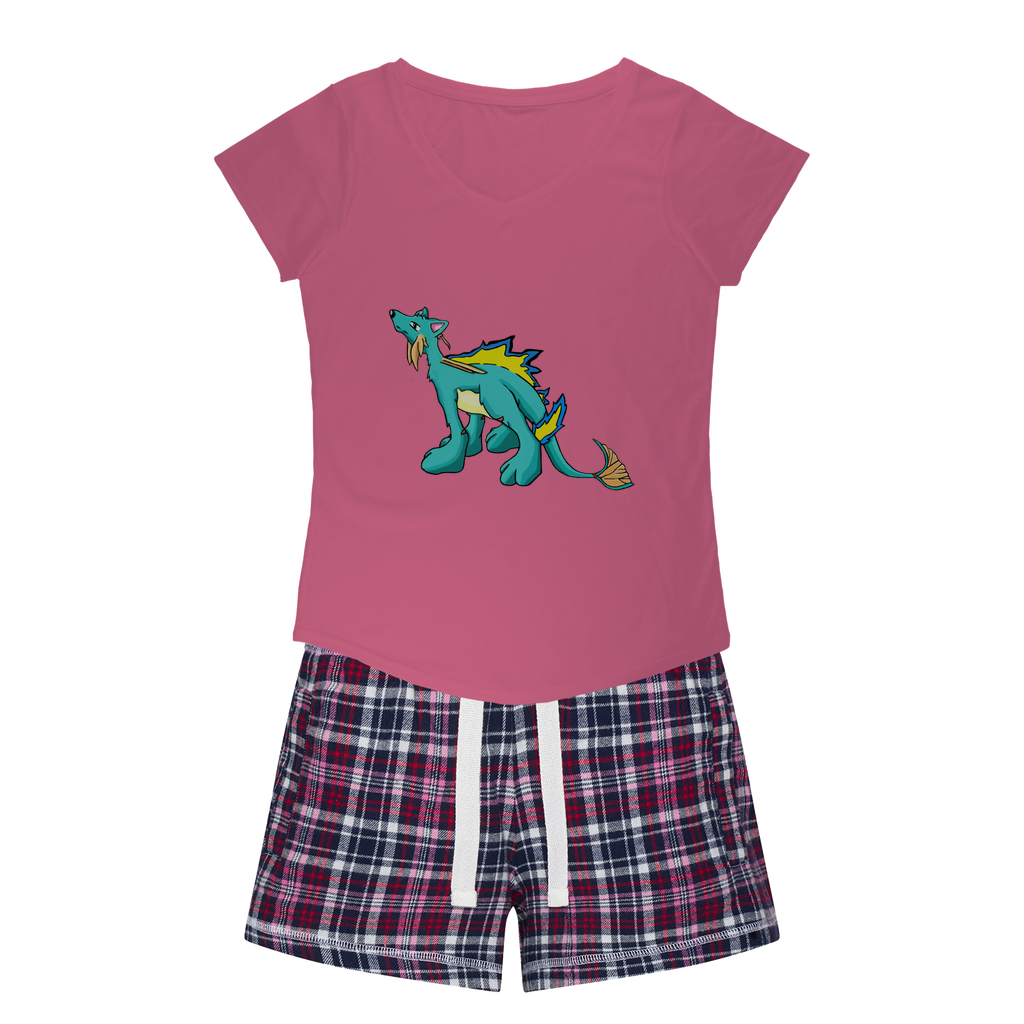 Doudro Women's Sleepy Tee and Flannel Short set featuring a relaxed fit T-shirt and colorful flannel shorts, perfect for cozy nights.