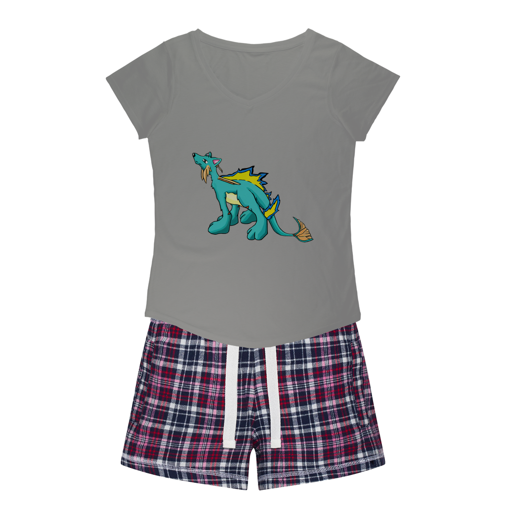 Doudro Women's Sleepy Tee and Flannel Short set featuring a relaxed fit T-shirt and colorful flannel shorts, perfect for cozy nights.