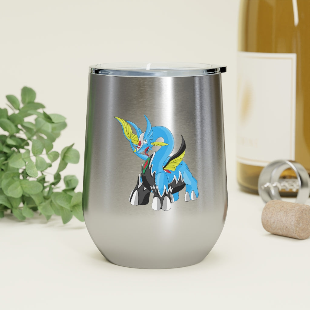 Dragigas 12oz Insulated Wine Tumbler with clear lid, showcasing its stylish design and stainless steel finish.