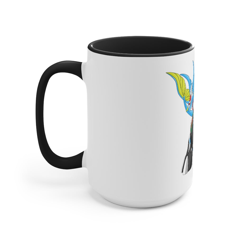 A stylish Dragigas Accent Mug featuring a white exterior with a colored interior, available in red, pink, and black options, showcasing its durable ceramic design.