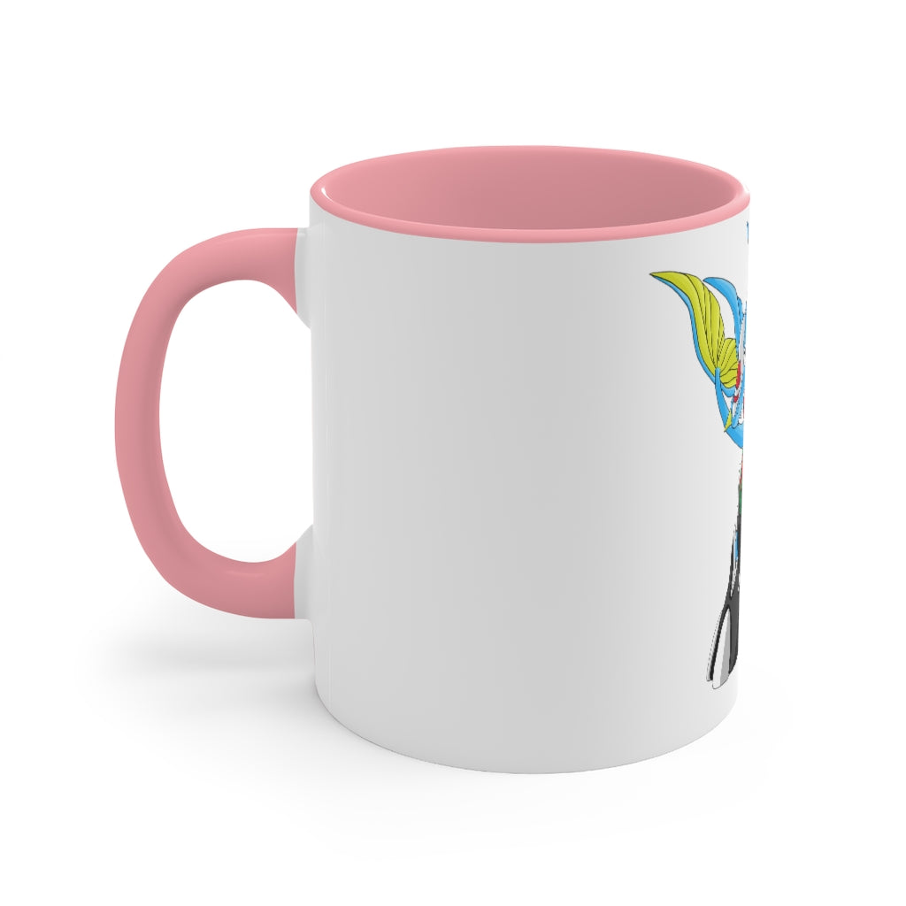 A stylish Dragigas Accent Mug featuring a white exterior with a colored interior, available in red, pink, and black options, showcasing its durable ceramic design.