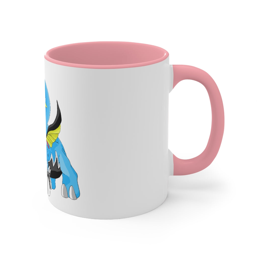 A stylish Dragigas Accent Mug featuring a white exterior with a colored interior, available in red, pink, and black options, showcasing its durable ceramic design.