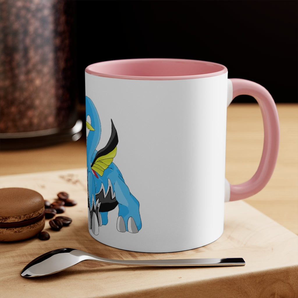 A stylish Dragigas Accent Mug featuring a white exterior with a colored interior, available in red, pink, and black options, showcasing its durable ceramic design.