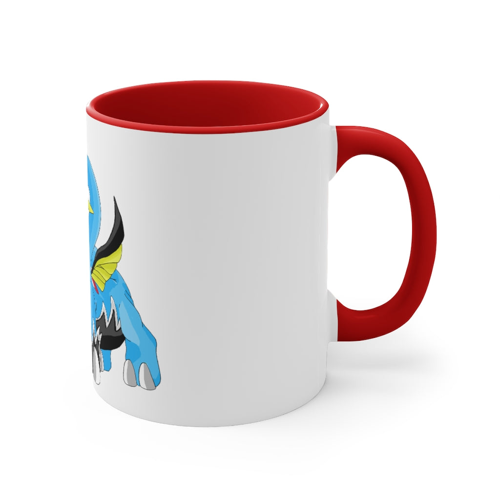 A stylish Dragigas Accent Mug featuring a white exterior with a colored interior, available in red, pink, and black options, showcasing its durable ceramic design.