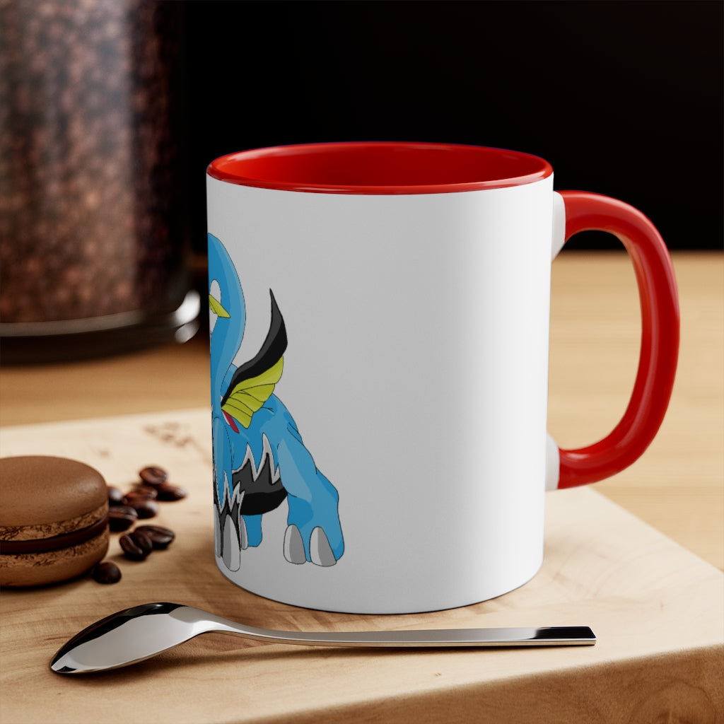 A stylish Dragigas Accent Mug featuring a white exterior with a colored interior, available in red, pink, and black options, showcasing its durable ceramic design.