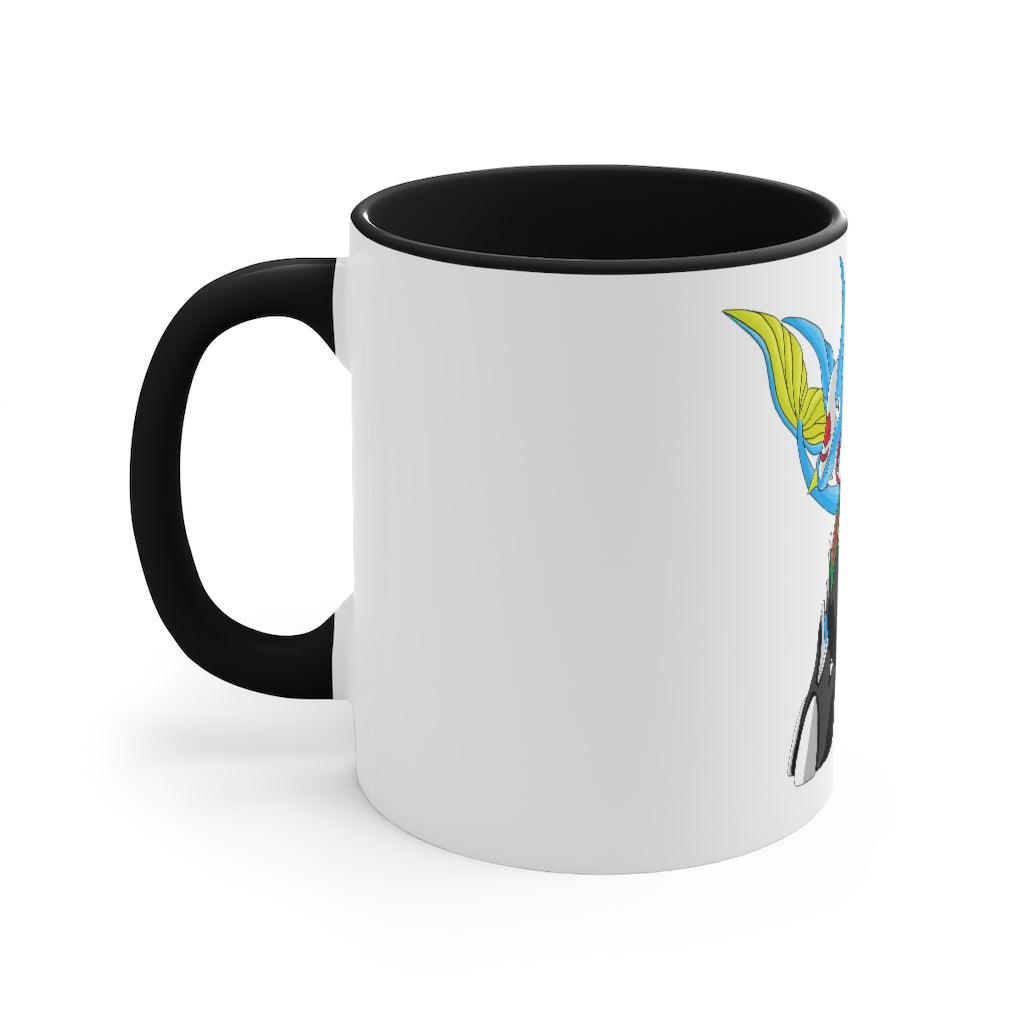 A stylish Dragigas Accent Mug featuring a white exterior with a colored interior, available in red, pink, and black options, showcasing its durable ceramic design.