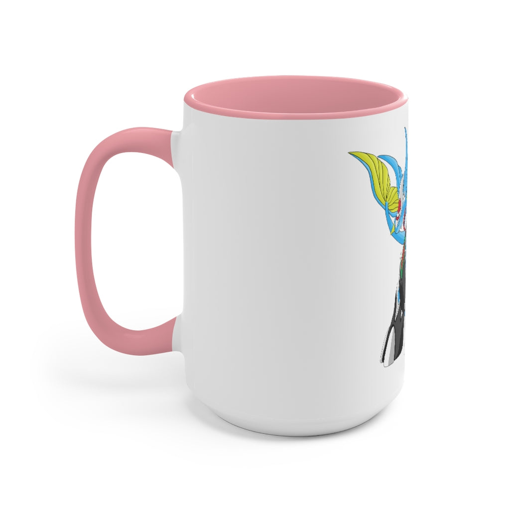 A stylish Dragigas Accent Mug featuring a white exterior with a colored interior, available in red, pink, and black options, showcasing its durable ceramic design.