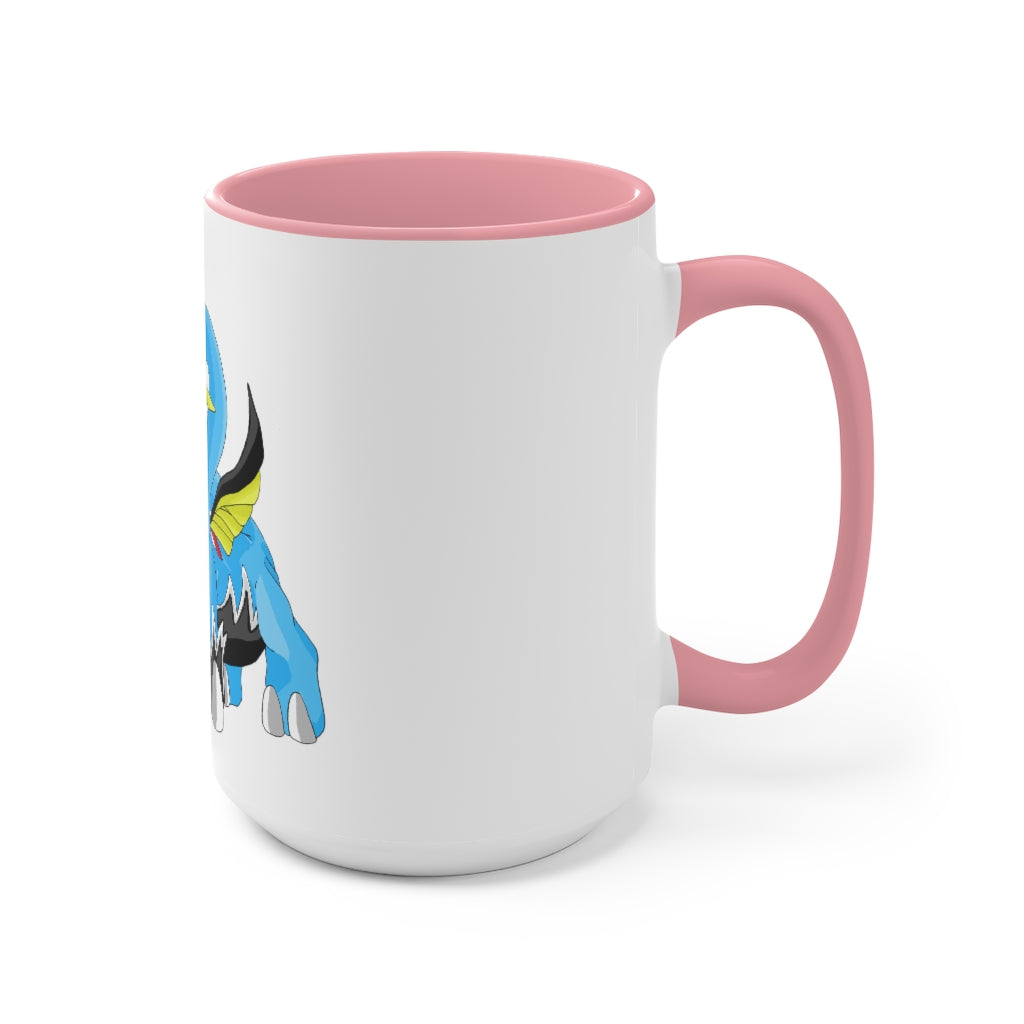 A stylish Dragigas Accent Mug featuring a white exterior with a colored interior, available in red, pink, and black options, showcasing its durable ceramic design.