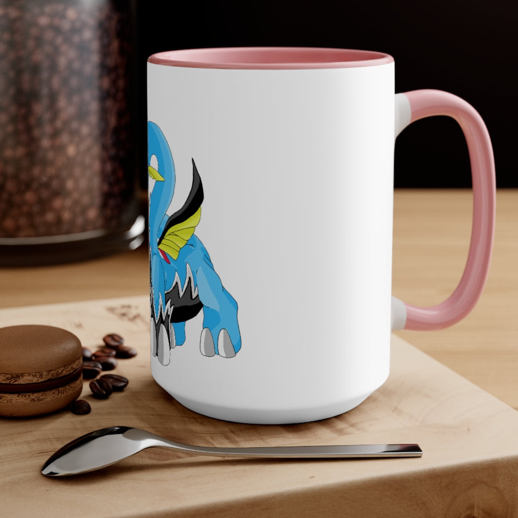 A stylish Dragigas Accent Mug featuring a white exterior with a colored interior, available in red, pink, and black options, showcasing its durable ceramic design.