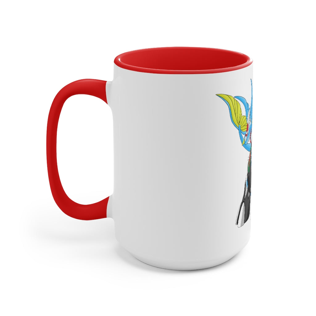 A stylish Dragigas Accent Mug featuring a white exterior with a colored interior, available in red, pink, and black options, showcasing its durable ceramic design.