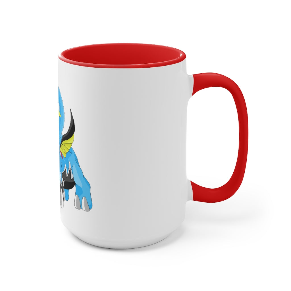 A stylish Dragigas Accent Mug featuring a white exterior with a colored interior, available in red, pink, and black options, showcasing its durable ceramic design.