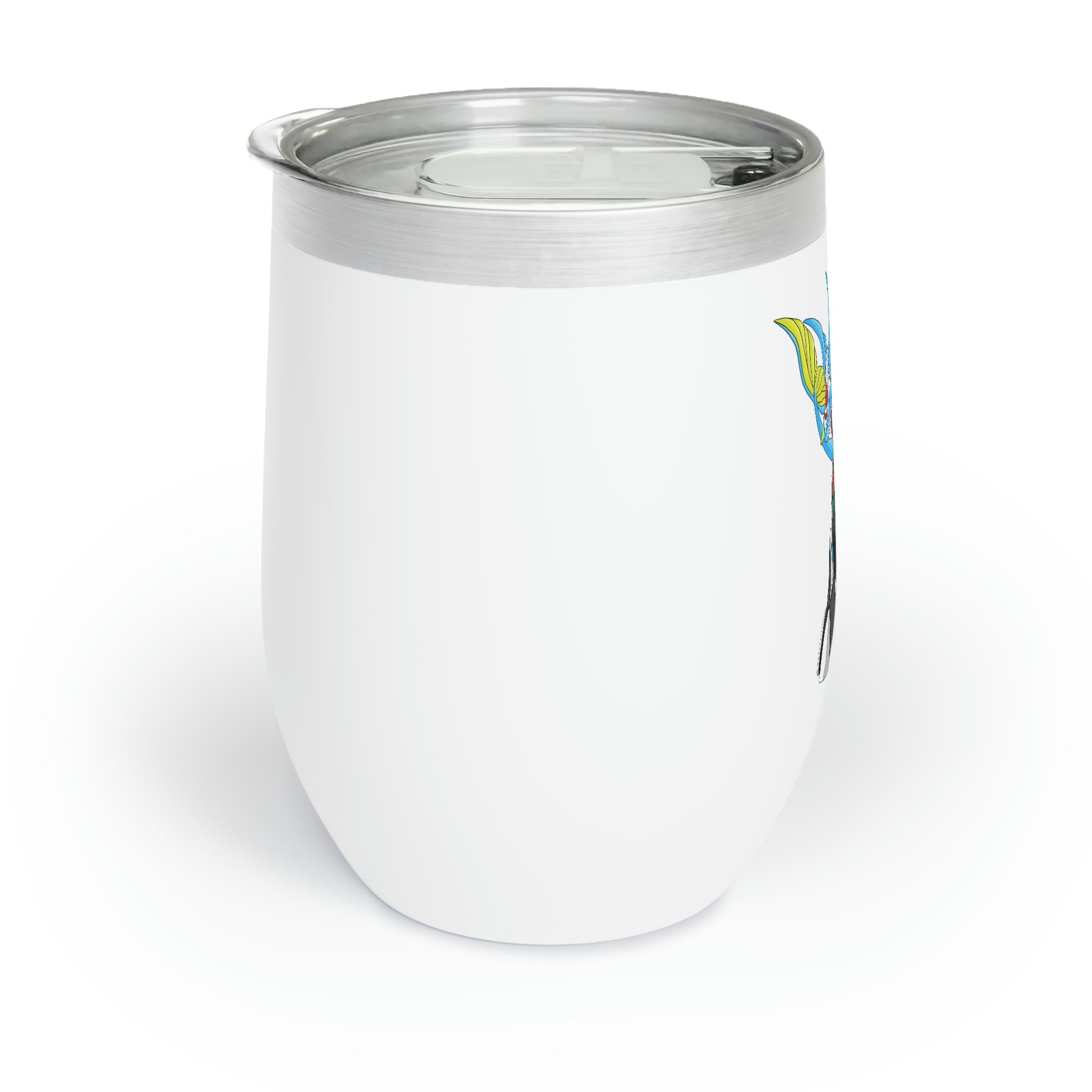 Dragigas Chill Wine Tumbler in stainless steel with a customizable design, showcasing its double-insulated walls and stemless shape.