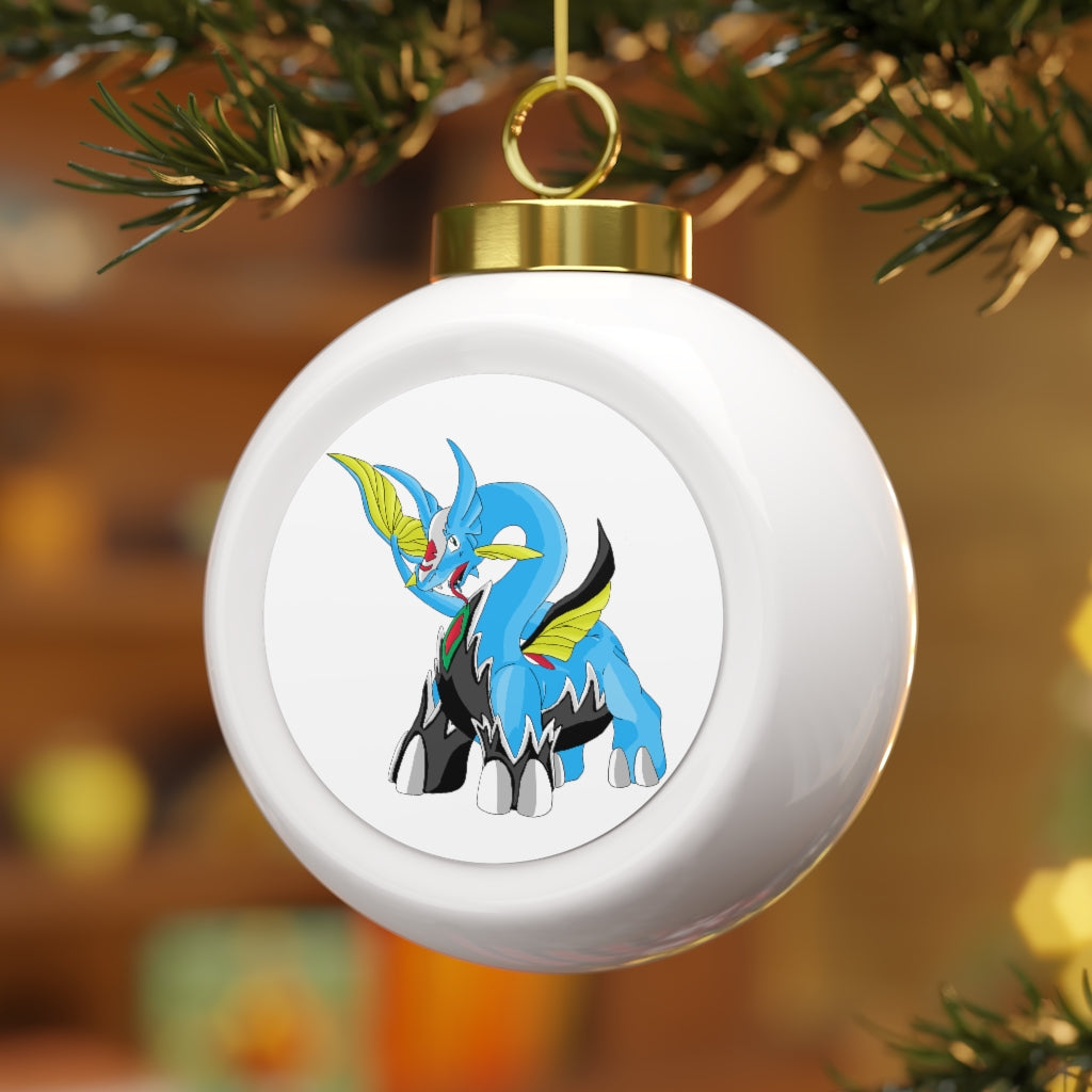 A beautiful 3-inch Dragigas Christmas Ball Ornament with a glossy finish and gold ribbon, featuring a vintage design and custom metal insert.