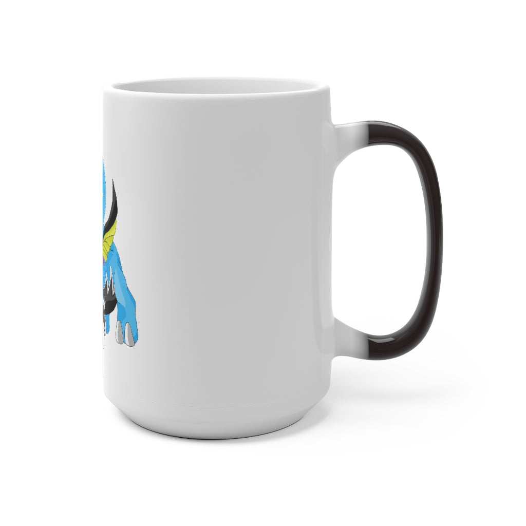 Dragigas Color Changing Mug showcasing its unique color-changing feature, available in white ceramic with rounded corners and a C-handle.