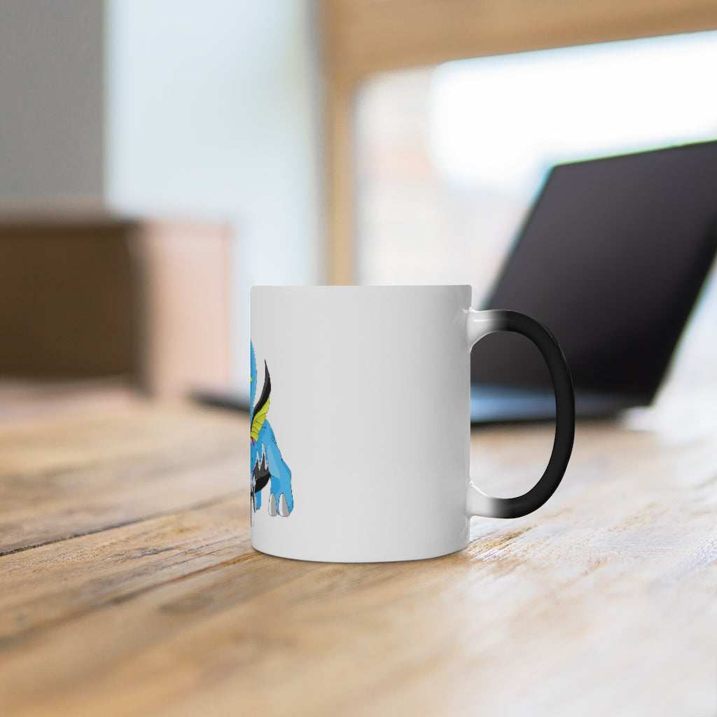 Dragigas Color Changing Mug showcasing its unique color-changing feature, available in white ceramic with rounded corners and a C-handle.