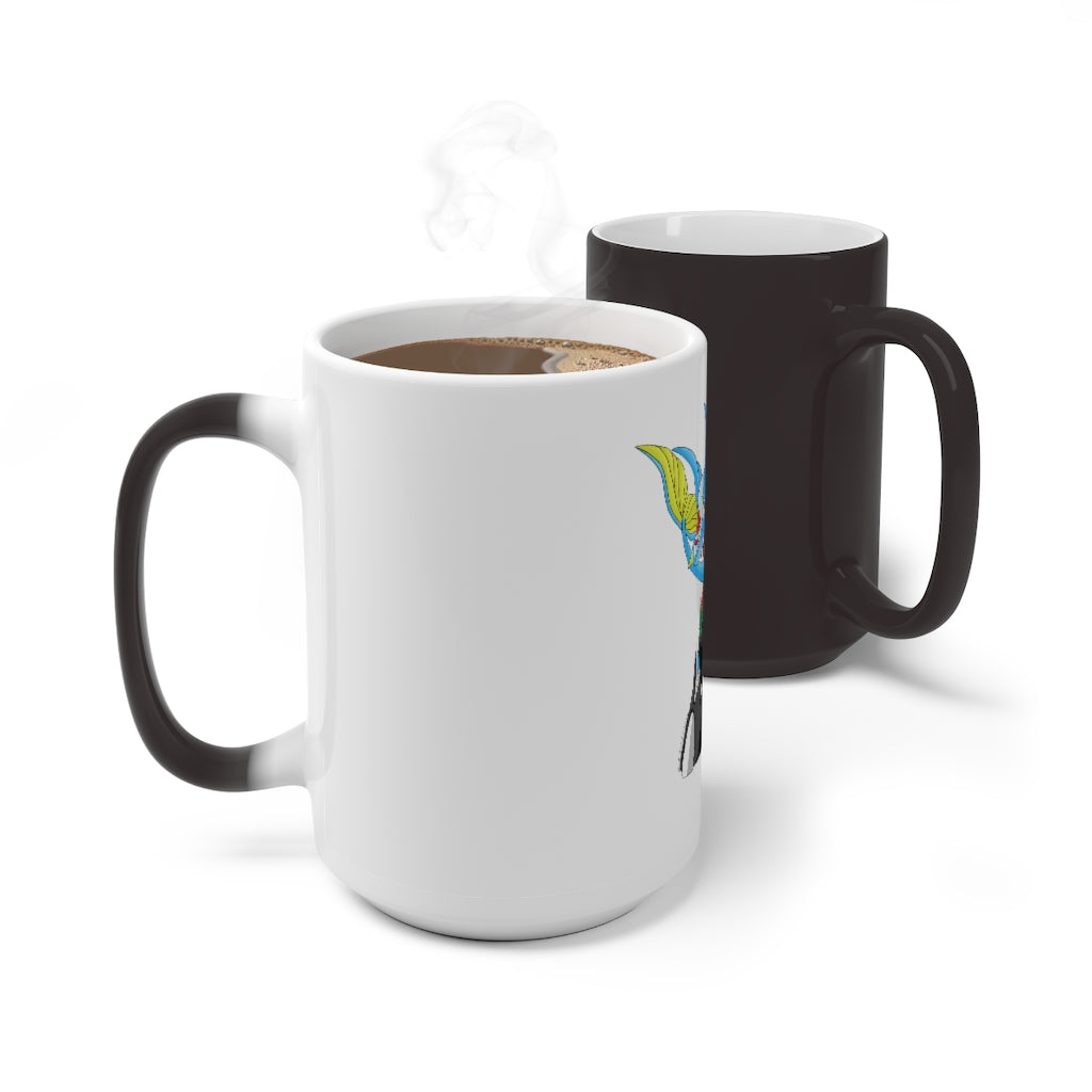 Dragigas Color Changing Mug showcasing its unique color-changing feature, available in white ceramic with rounded corners and a C-handle.