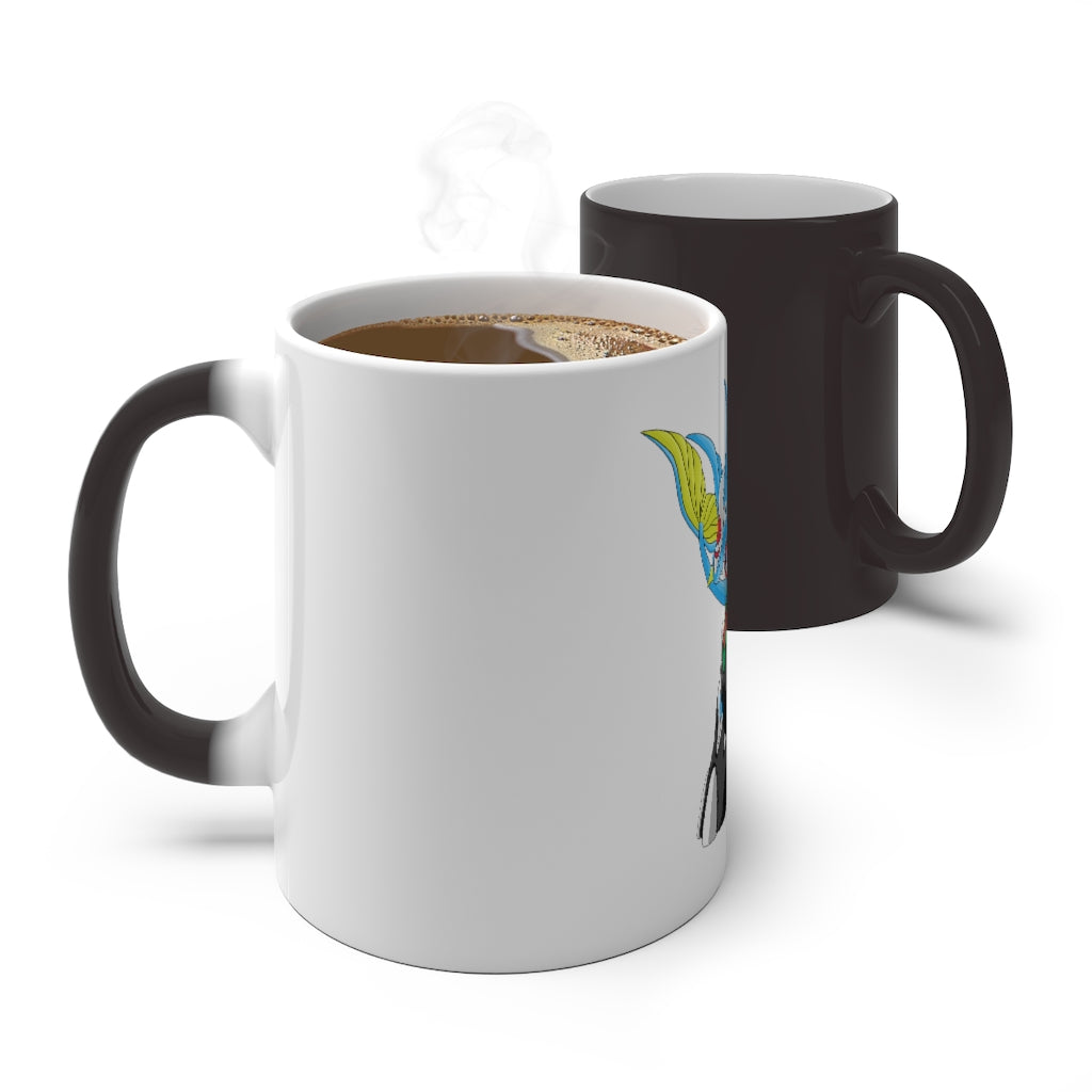 Dragigas Color Changing Mug showcasing its unique color-changing feature, available in white ceramic with rounded corners and a C-handle.