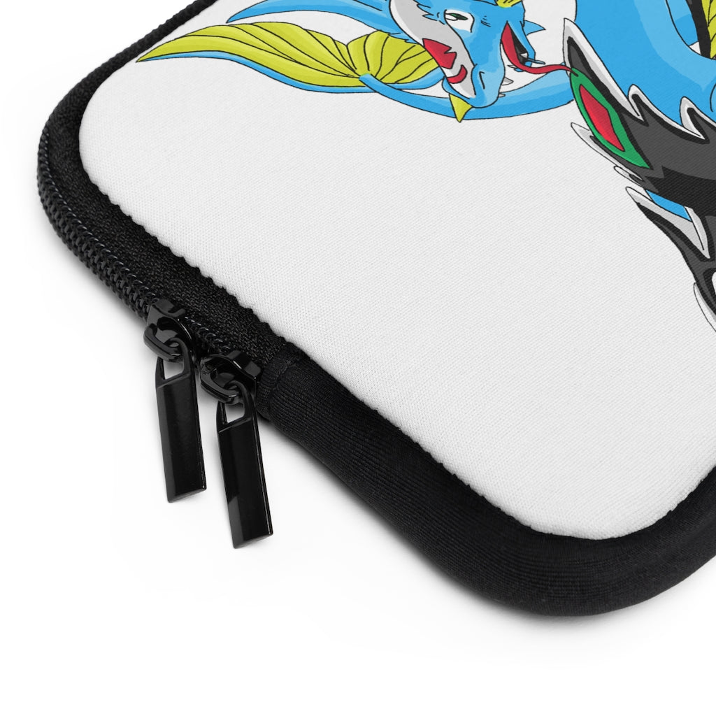 Dragigas Laptop Sleeve featuring a customizable front and solid black back, made from water-resistant neoprene material.