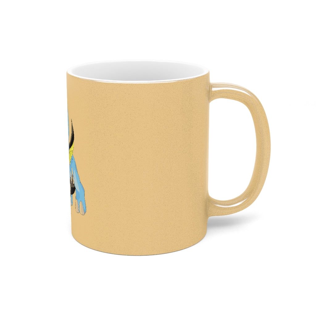 Dragigas Metallic Mug in Silver and Gold, showcasing a sleek ceramic design with customizable sides.