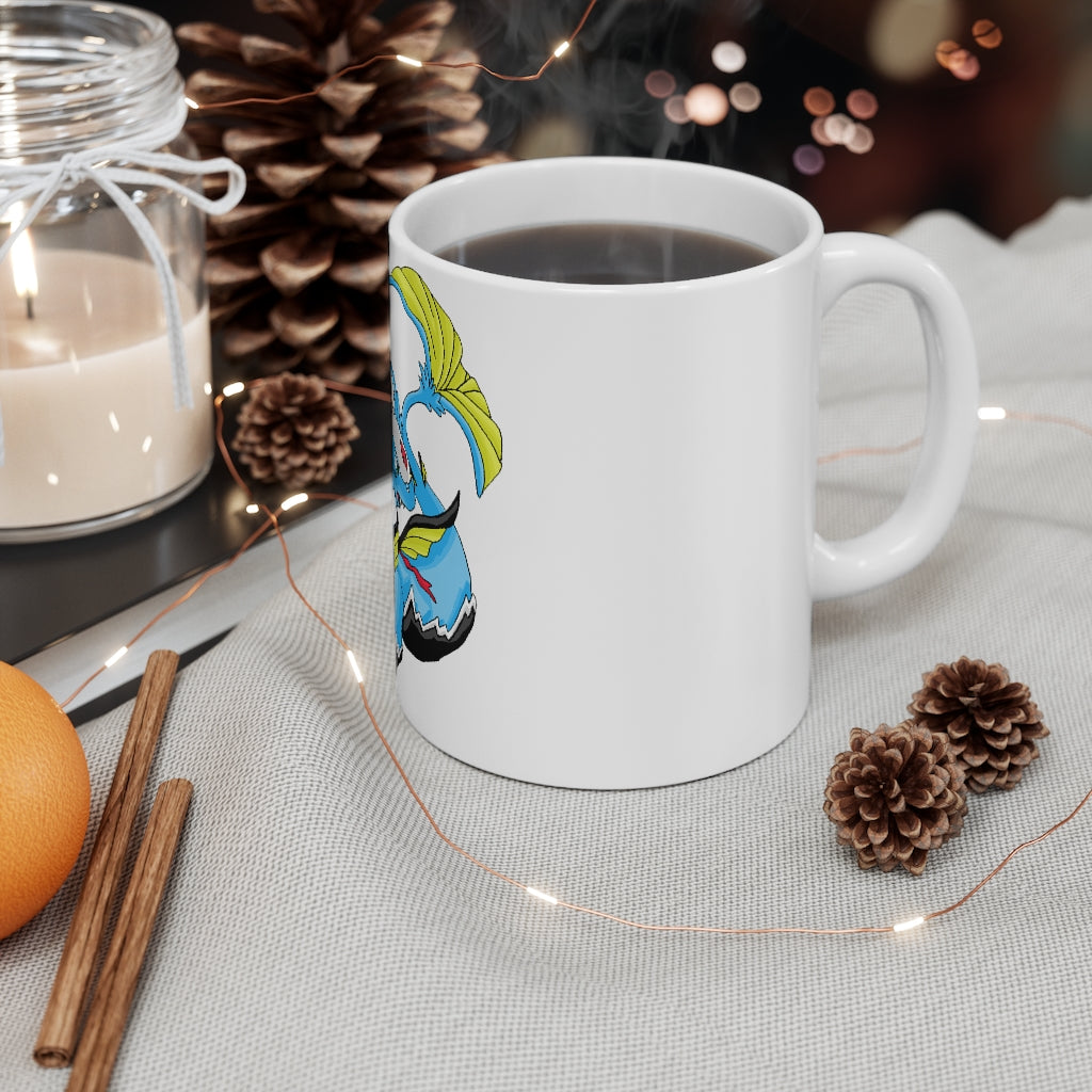 Dragigas Mug 11oz in white ceramic with a C-handle, perfect for coffee, tea, and hot chocolate.