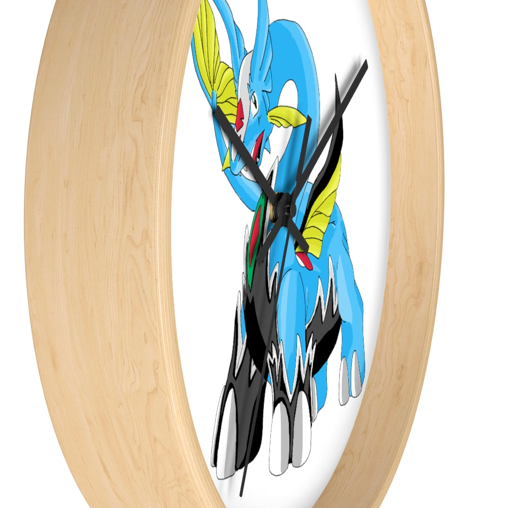 Dragigas Wall Clock featuring a wooden frame and plexiglass face, designed for indoor use with a silent mechanism.