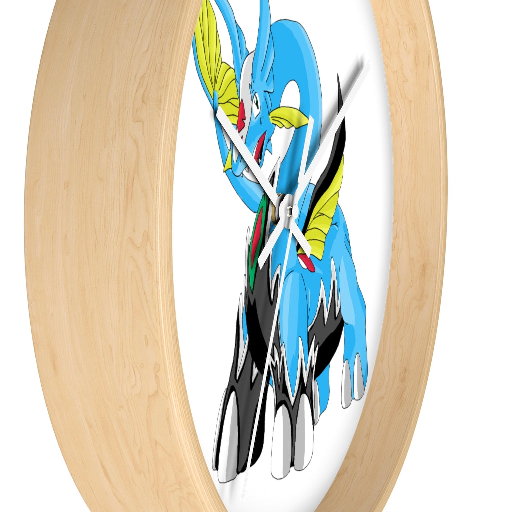 Dragigas Wall Clock featuring a wooden frame and plexiglass face, designed for indoor use with a silent mechanism.