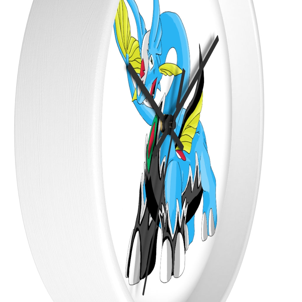 Dragigas Wall Clock featuring a wooden frame and plexiglass face, designed for indoor use with a silent mechanism.