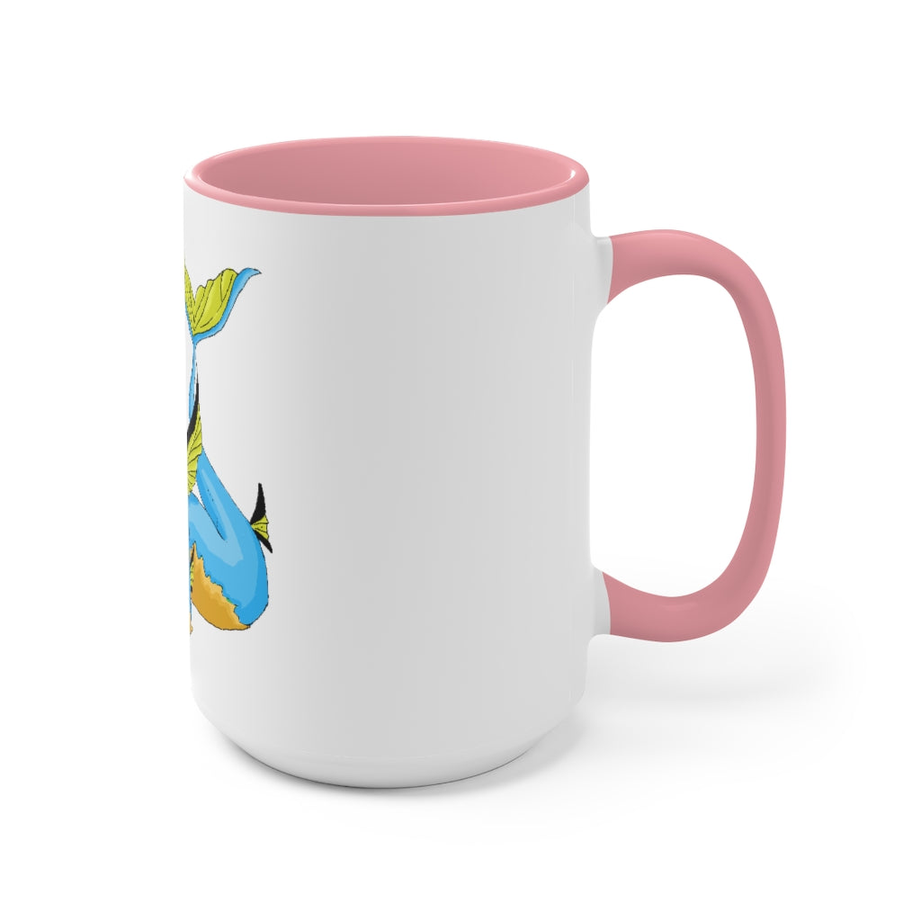 Drago Accent Mug featuring a white exterior with a colored interior and handle, available in three color schemes.